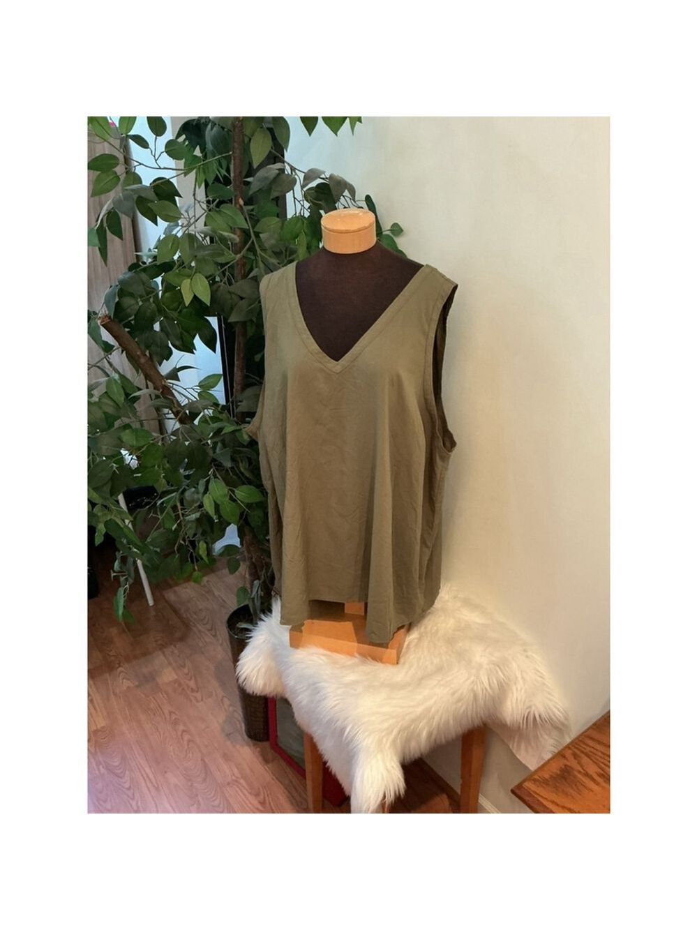 Torrid Plus Size Olive Green double V-Neck (front &back) Tank Top 5X